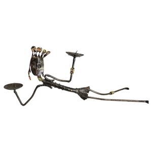 African Tribal Hand Made Bronzed Steel Reclined Woman Beaded Accents